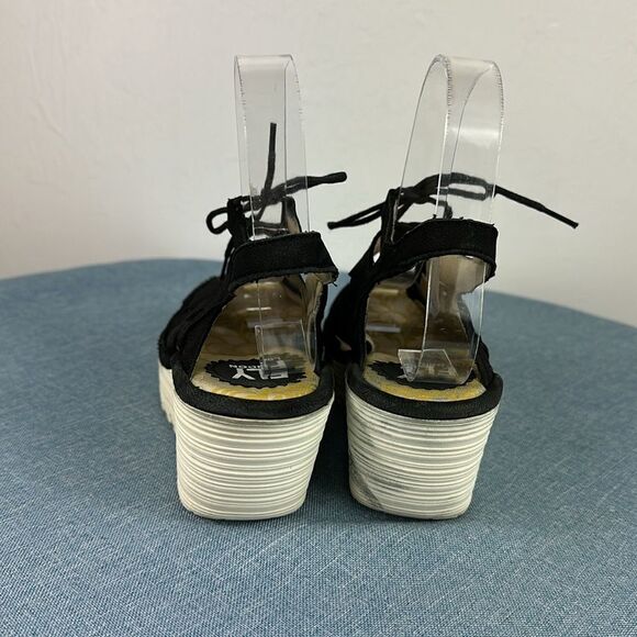 Fly London Black Yexa Lace-up Gladiator Platform Wedge Sandals Size 6-6.5 - Picture 4 of 9